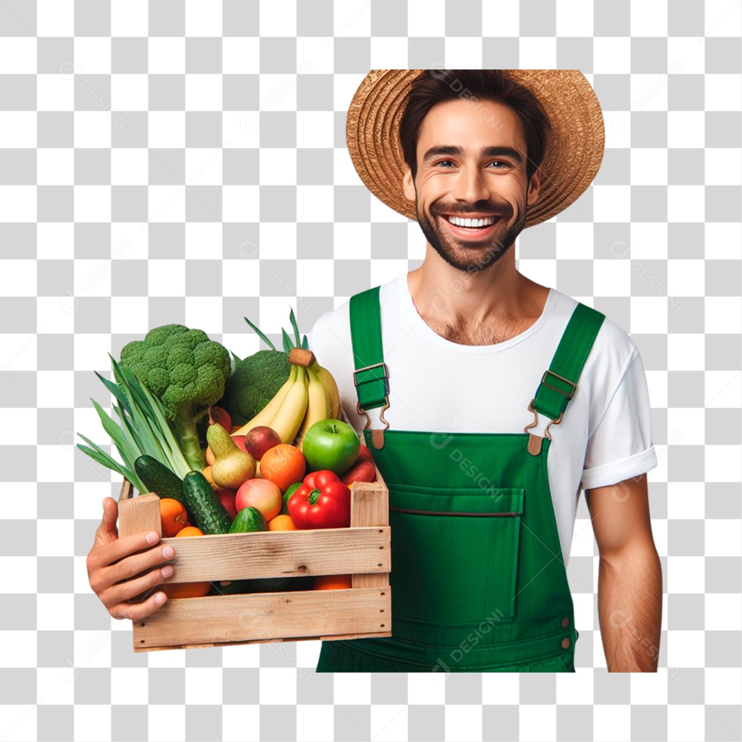 Jovem agricultor com produtos frescos