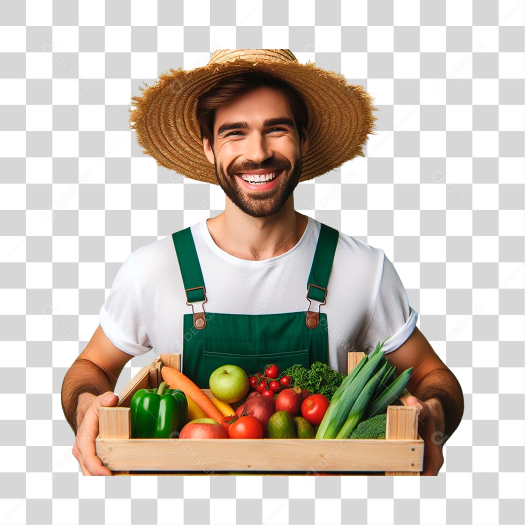 Jovem agricultor com produtos frescos