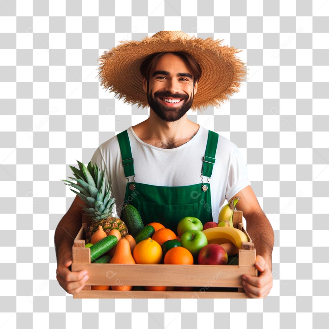 Jovem agricultor com produtos frescos