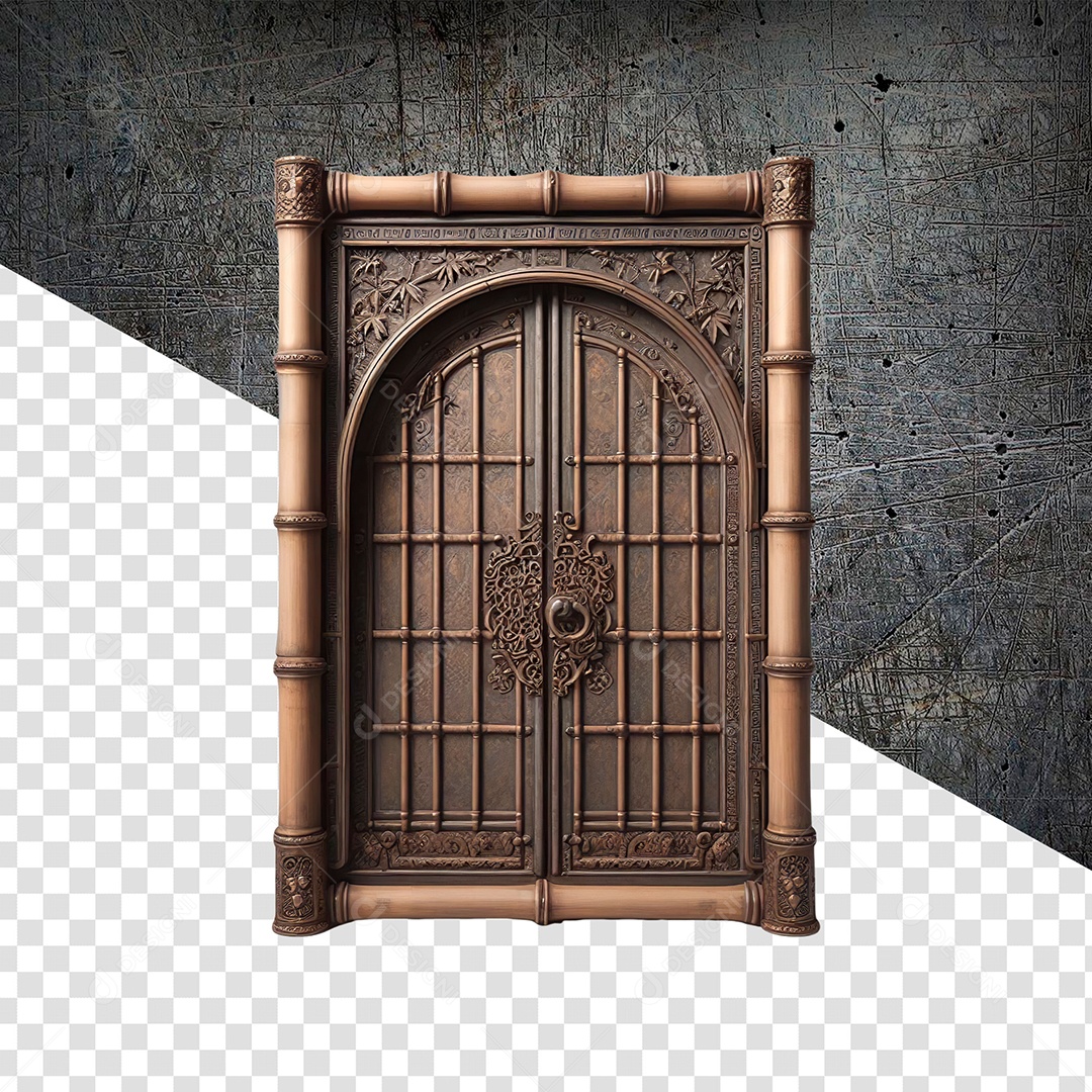 Elemento 3D Porta de Madeira e Bambu para Composição PSD