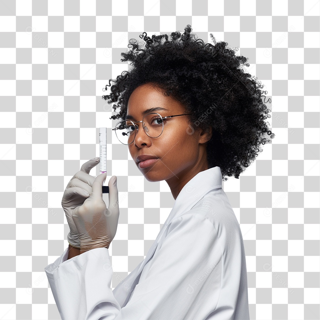 Mulher Cientista com Jaleco Branco PNG Transparente