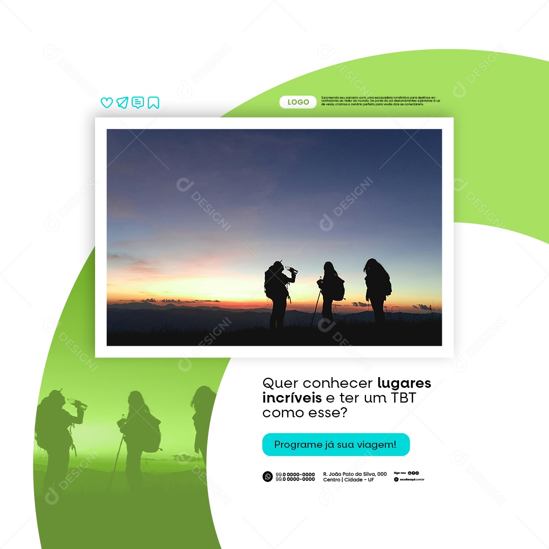 Agência de Viagens Quer Conhecer Lugares Incríveis Social Media PSD Editável