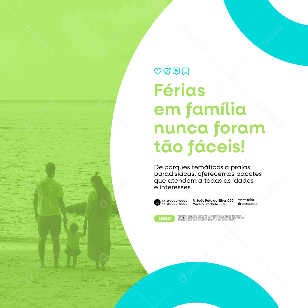 Agência de Viagens Férias em Família Nunca Foram Tão Fáceis Social Media PSD Editável