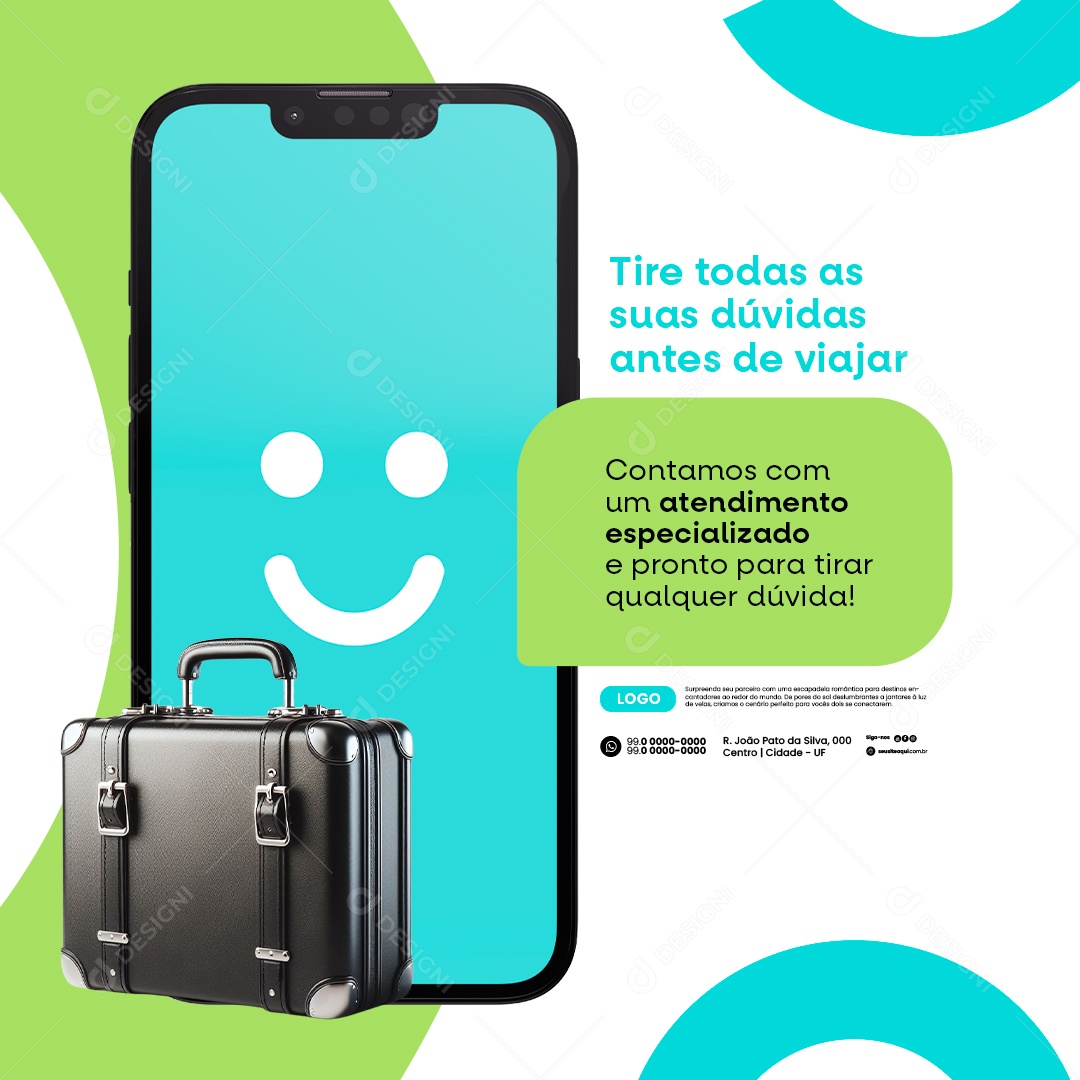Agência de Viagens Tire Todas as suas Dúvidas Antes de Viajar Social Media PSD Editável