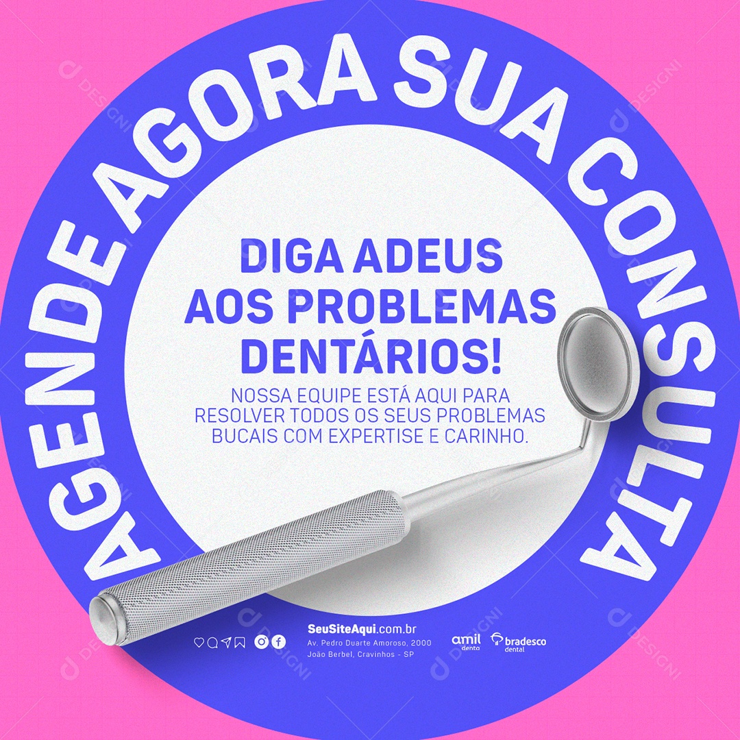 Dentista Diga Adeus aos Problemas Dentários Social Media PSD Editável