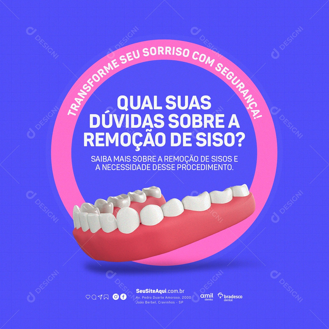 Dentista Qual suas Dúvidas Sobre a Remoção de Siso Social Media PSD Editável