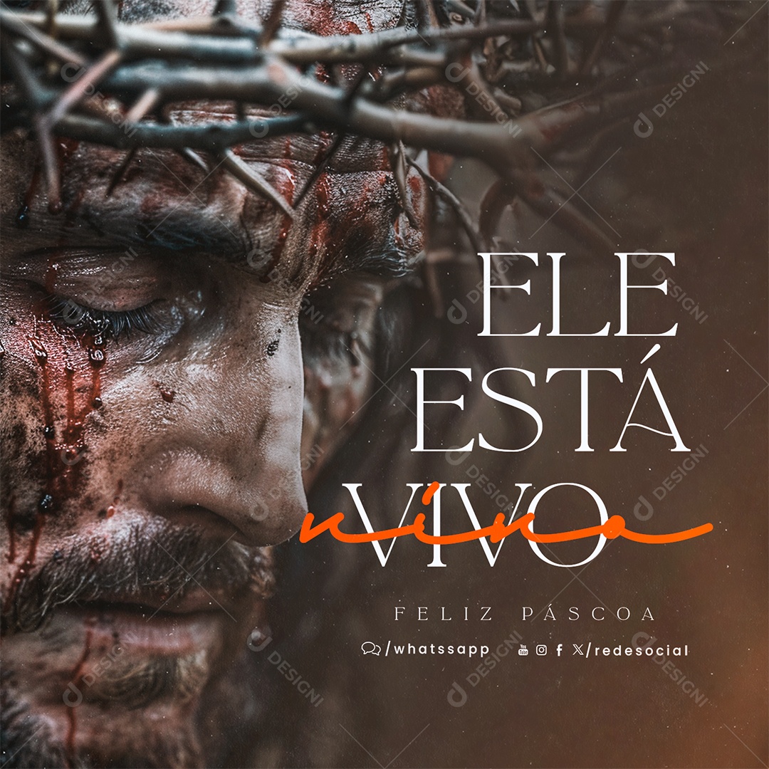 Social Media Feliz Páscoa 31 de Março Ele Está Vivo PSD Editável
