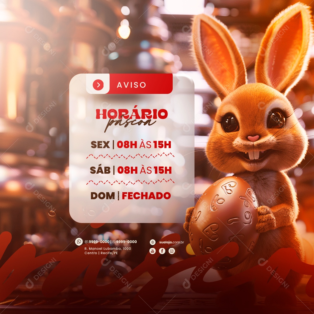 Aviso Horário de Funcionamento Social Media PSD Editável