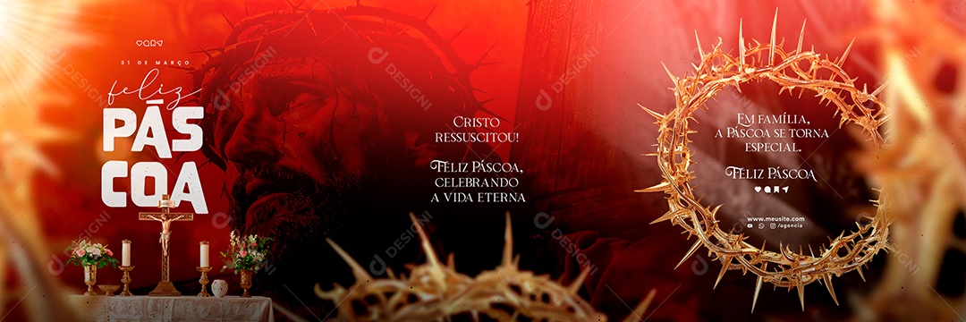 Carrossel Feliz Páscoa 31 de Março Cristo Ressuscitou Social Media PSD Editável