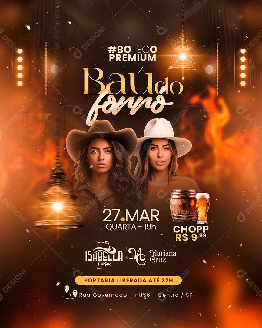 Flyer Baú do Forró Isabella Lima Mariana Cruz Social Media PSD Editável