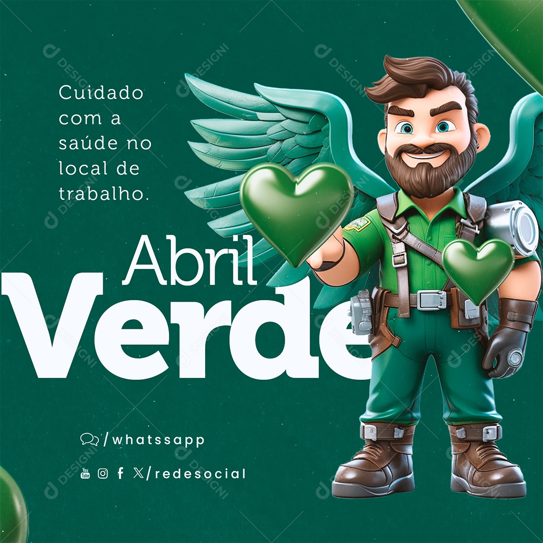 Abril Verde Cuidado com a Saúde no Local de Trabalho Social Media PSD Editável