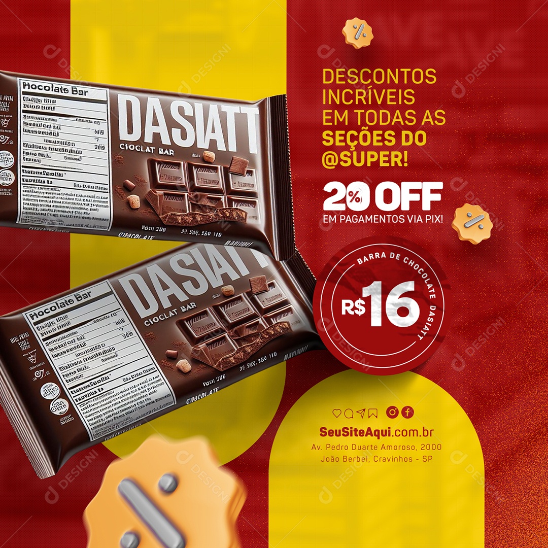 Fecha Mês Barra de Chocolate Descontos Incríveis Social Media PSD Editável
