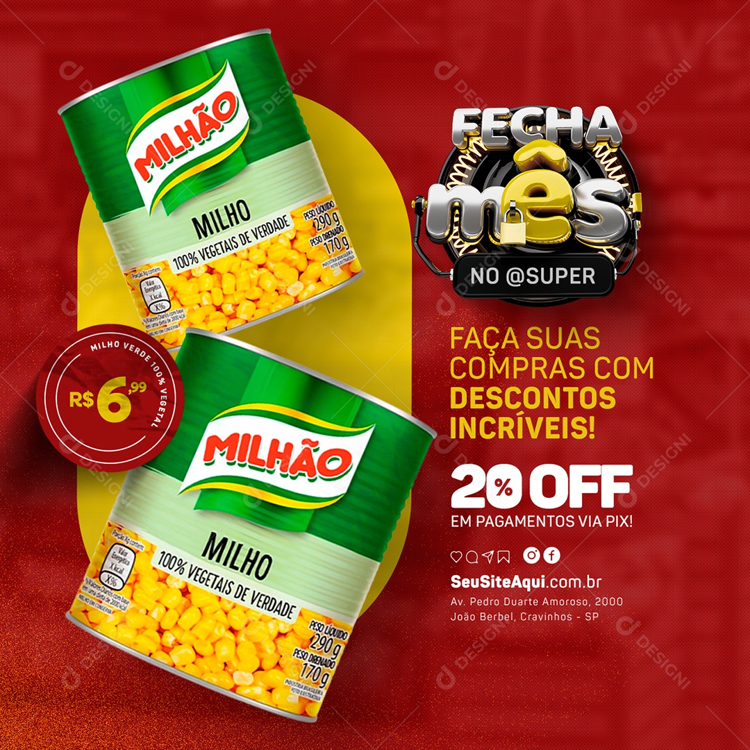 Fecha Mês Milho Verde 20% Off em Pagamentos Via Pix Social Media PSD Editável