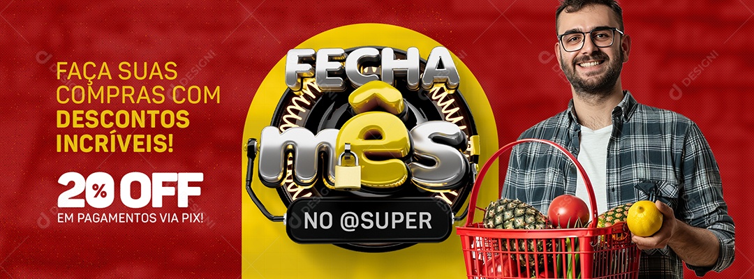 Banner Fecha Mês Faça suas Compras com Descontos Incríveis Social Media PSD Editável