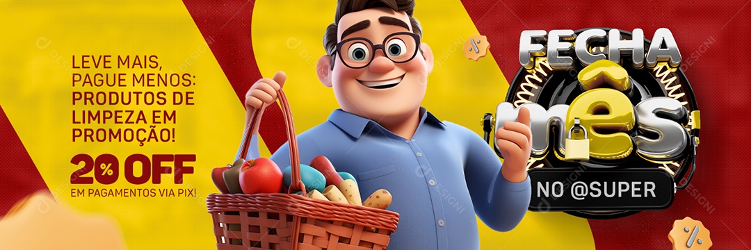 Banner Fecha Mês Produtos de Limpeza em Promoção 20% Off Social Media PSD Editável