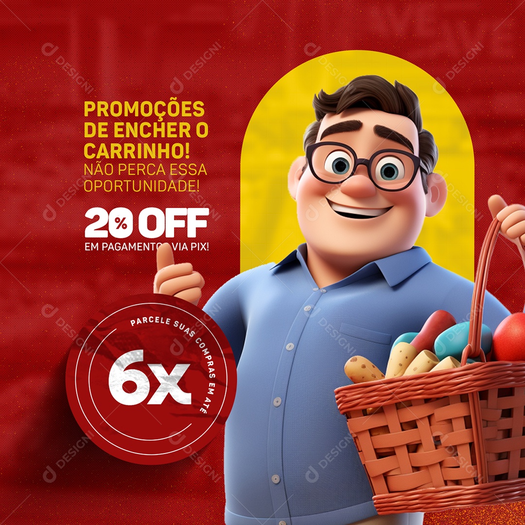 Fecha Mês Promoções de Encher o Carrinho 20% Off Social Media PSD Editável