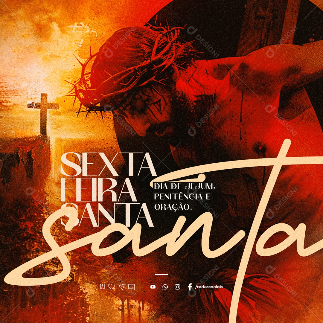 Sexta Feira Santa Dia de Jejum Penitência e Oração Social Media PSD Editável