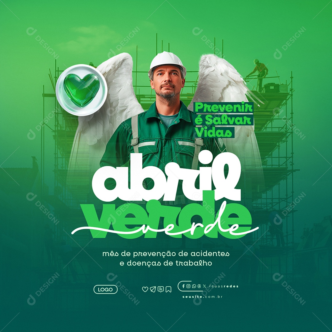 Abril Verde Prevenir é Salvar Vidas Social Media PSD Editável