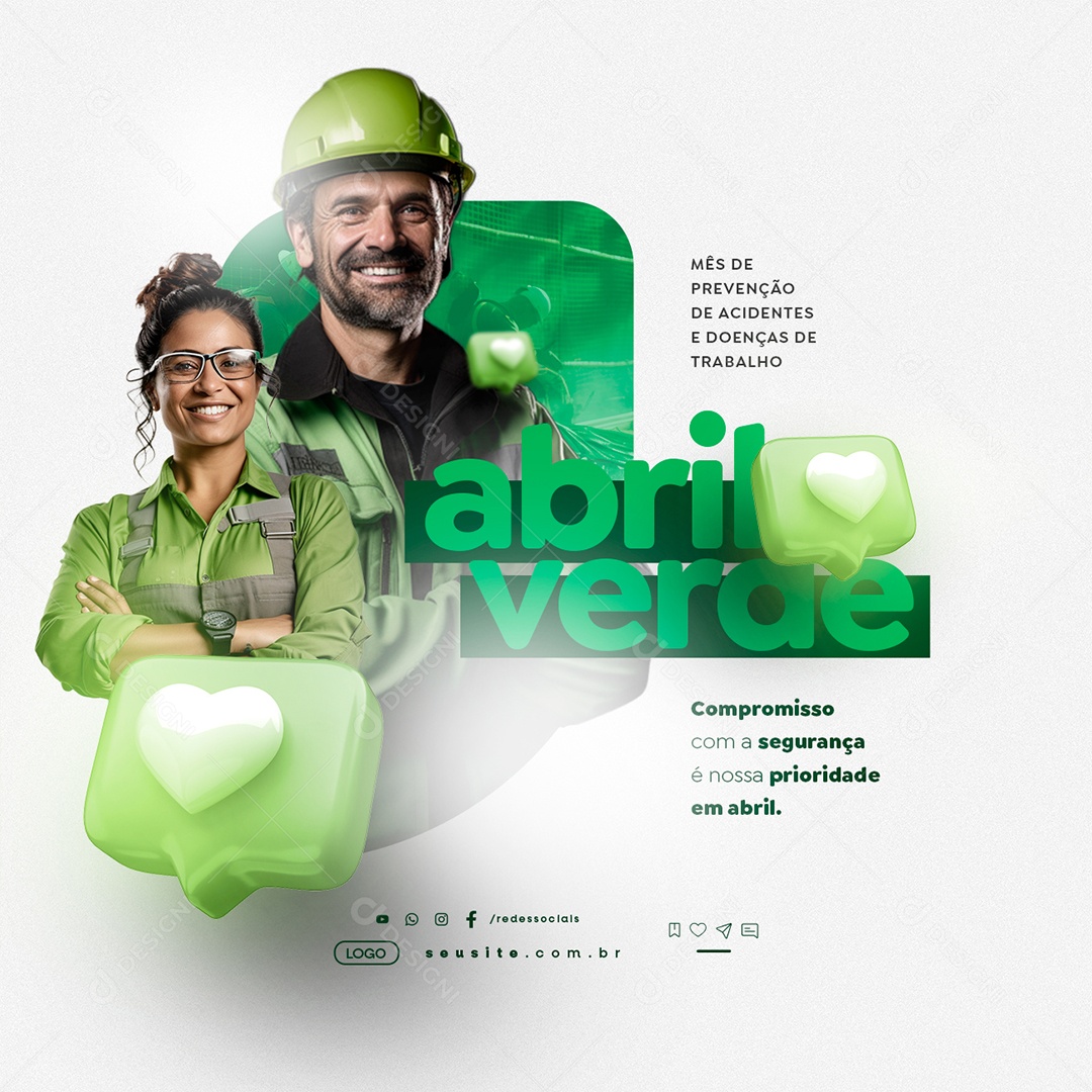 Abril Verde Mês de Prevenção de Acidentes e Doenças de Trabalho Social Media PSD Editável