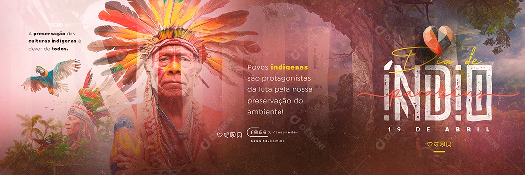 Carrossel Dia do Índio 19 de Abril Povos Indígenas são Protagonistas Social Media PSD Editável