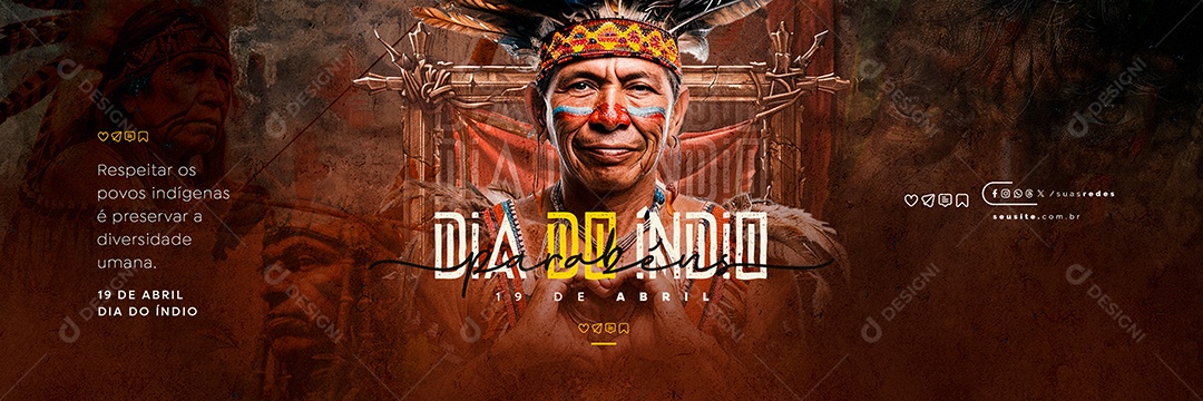 Carrossel Dia do Índio 19 de Abril Parabéns Social Media PSD Editável