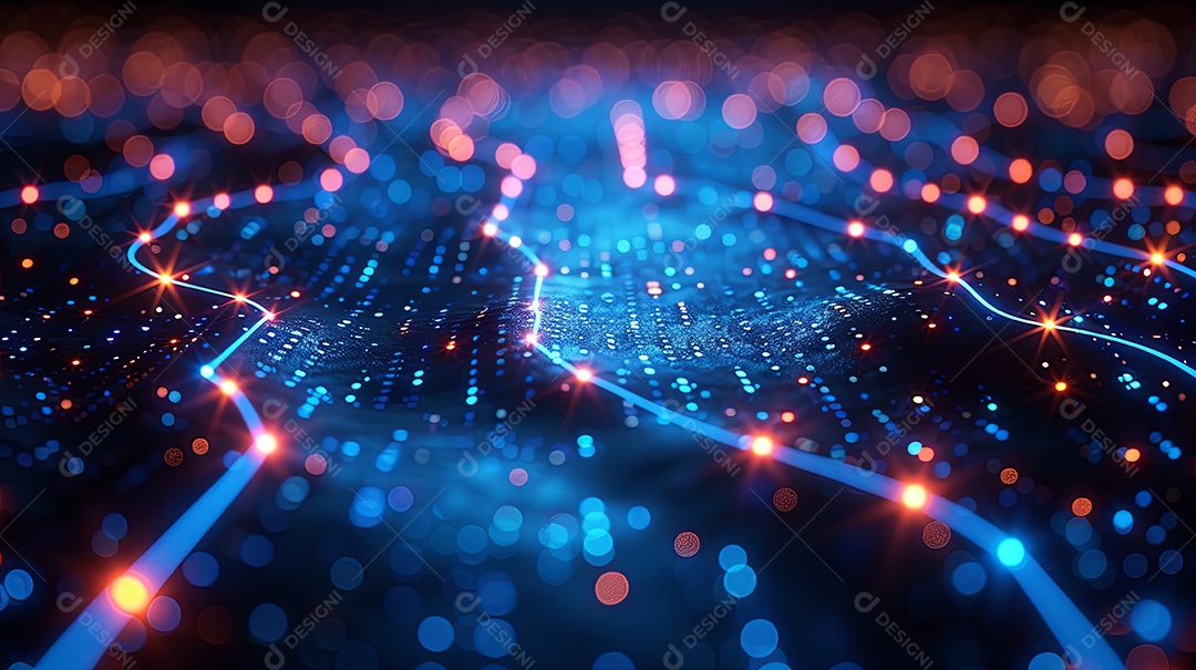 Uma rede eletrônica azul renderizada digitalmente no estilo de luzes e sombras