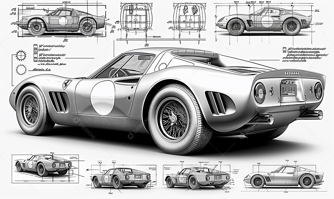 Um carro Ferrari desenhos estruturais