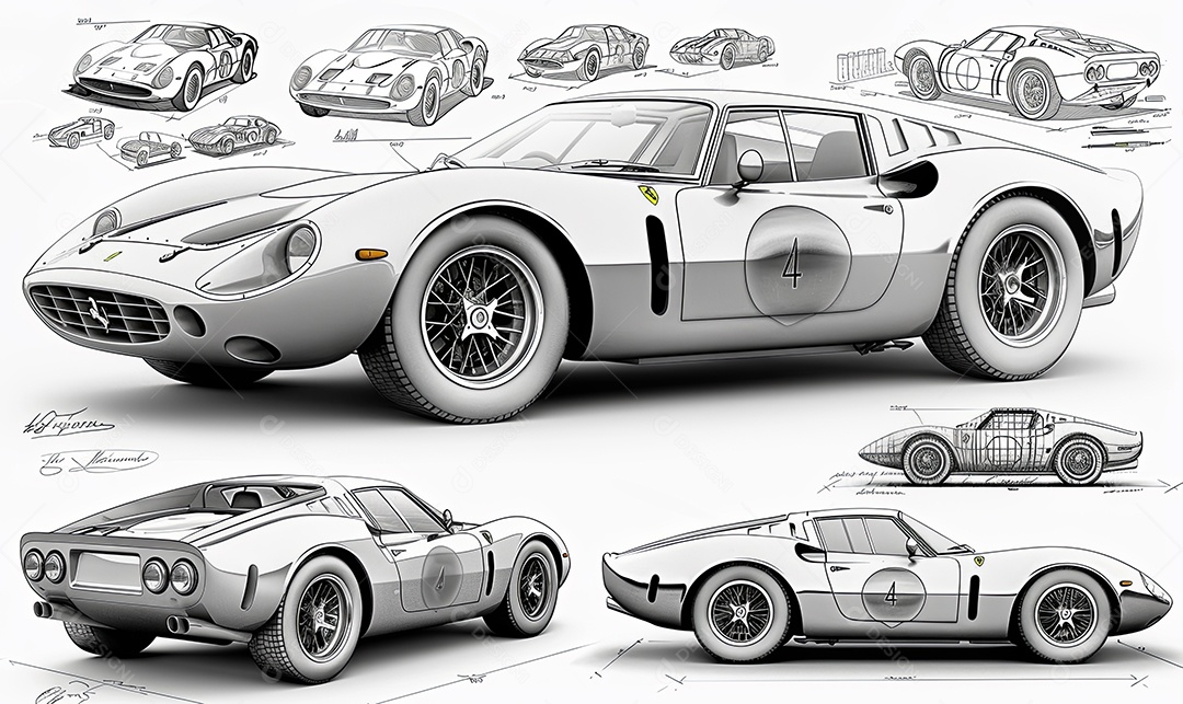 Um carro Ferrari desenhos estruturais