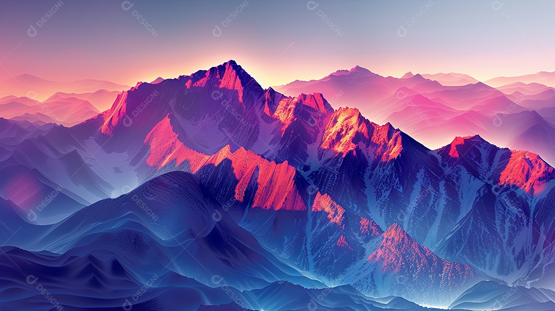 Montanhas com névoa colorida