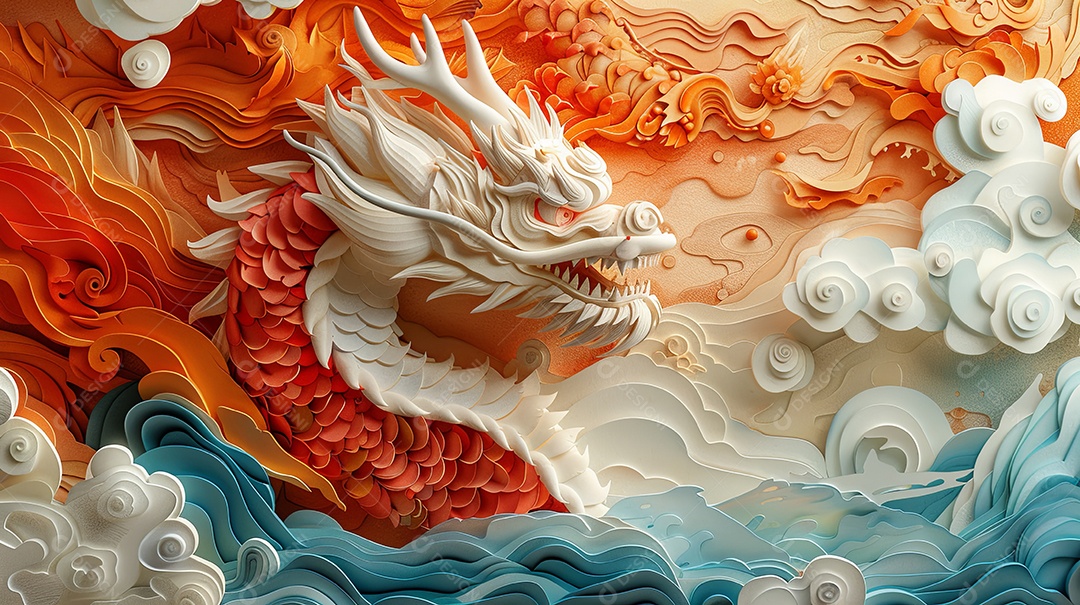 Ano novo chinês ano do dragão no estilo de desenhos animados surrealistas