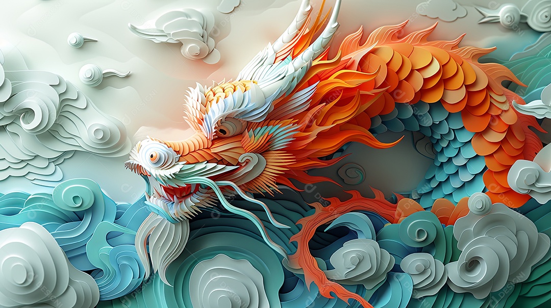 Ano novo chinês ano do dragão no estilo de desenhos animados surrealistas