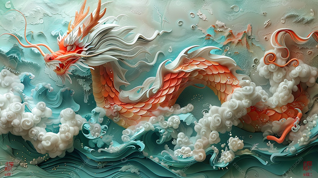 Ano novo chinês ano do dragão no estilo de desenhos animados surrealistas