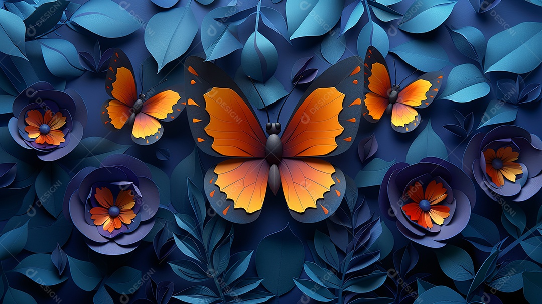 Um papel de parede de borboleta no estilo de esculturas de papel amarelo claro e roxo realista