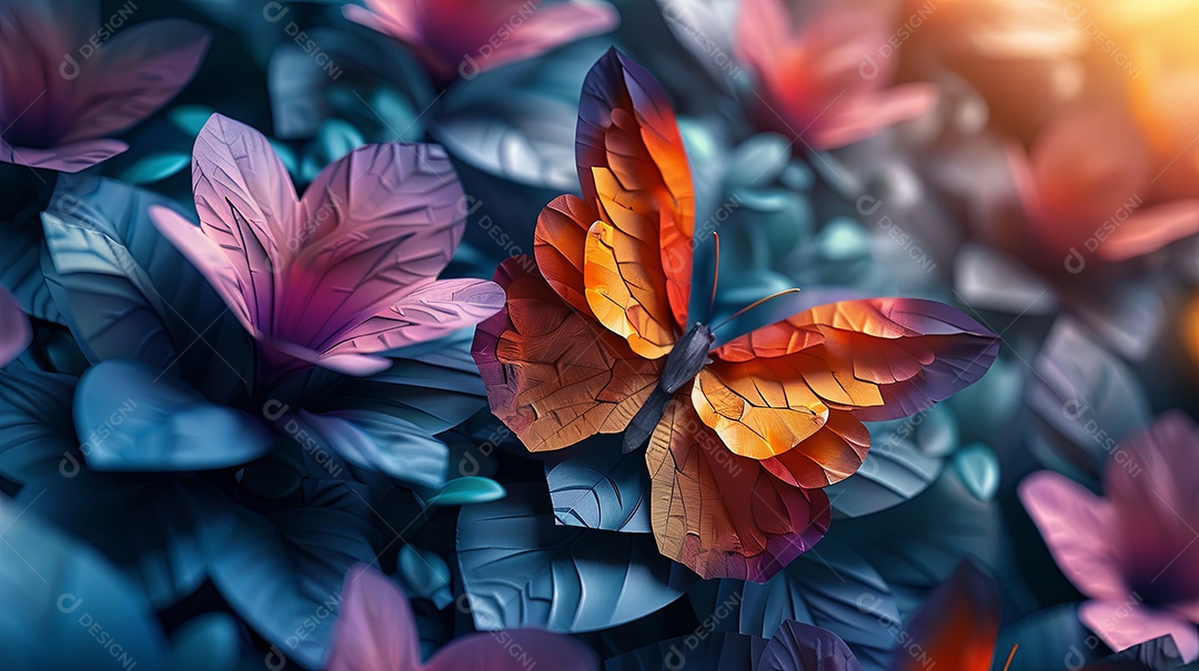 Um papel de parede de borboleta no estilo de esculturas de papel amarelo claro e roxo realista