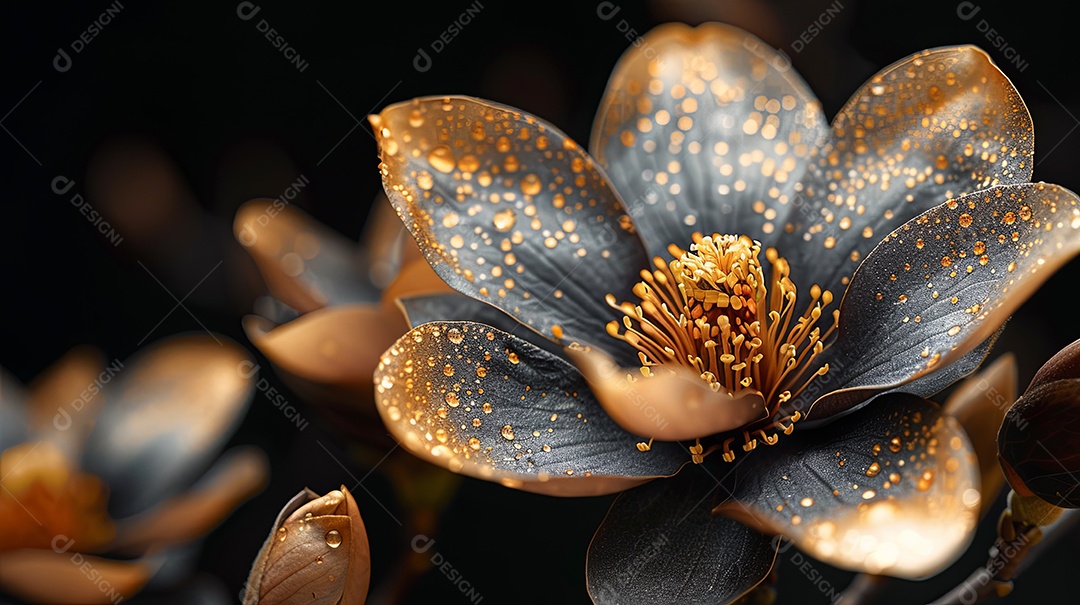 Uma delicada e mágica tatuagem de flor de magnólia preta e dourada