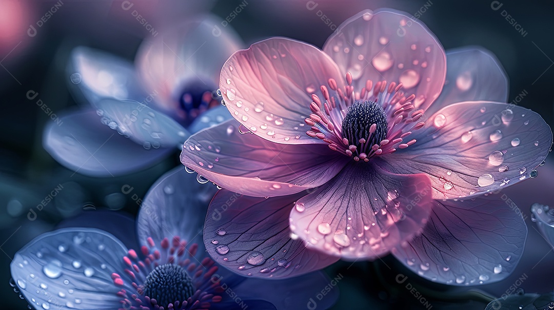 Lindo design de flores roxas e azuis papel de parede hd móvel