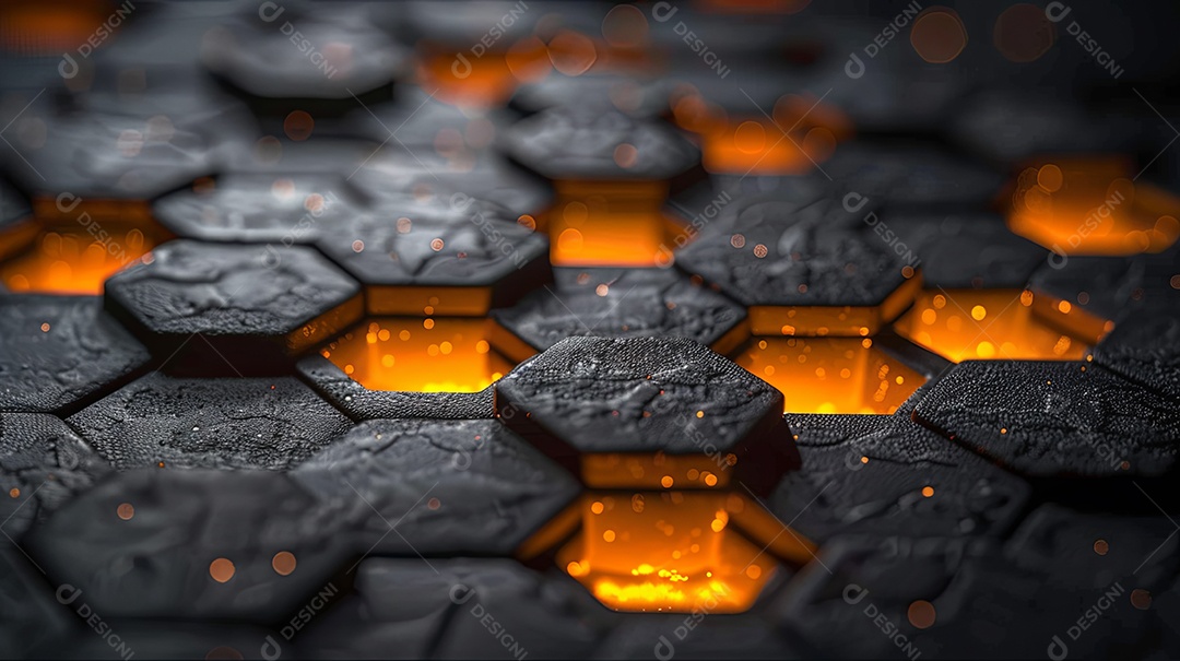 Grade preta em favo de mel com brilho laranja profundo