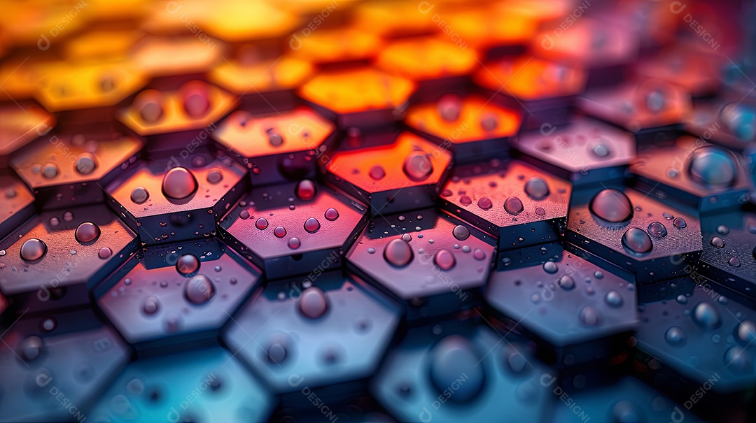 A vivid and abstract composition of hexagons overlapped with a game of light and shadow