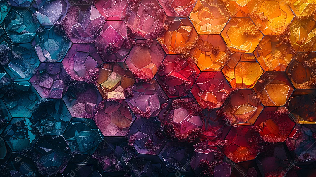 Uma composição vívida e abstrata de hexágonos sobrepostos com um jogo de luz e sombra