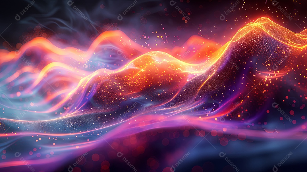 Arte digital abstrata cores vibrantes ondas e partículas dinâmicas