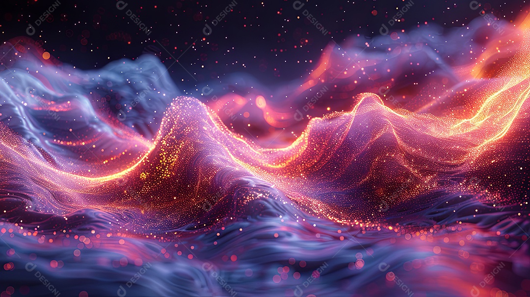 Arte digital abstrata cores vibrantes ondas e partículas dinâmicas