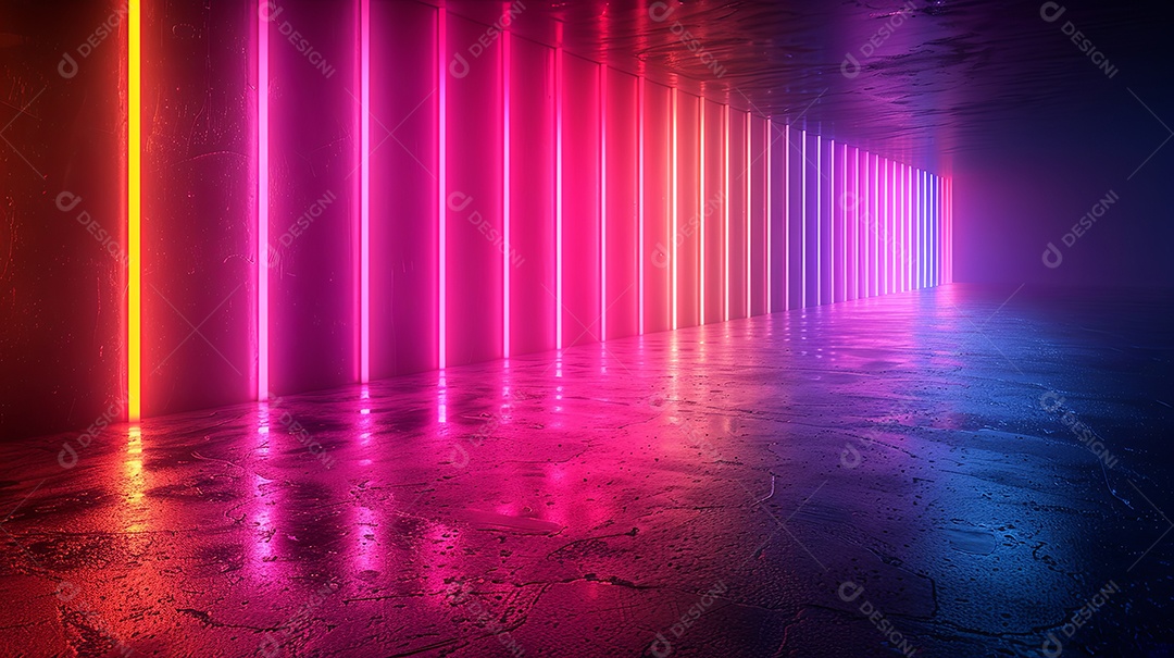 Linhas de néon abstratas fundo preto luz roxa e rosa