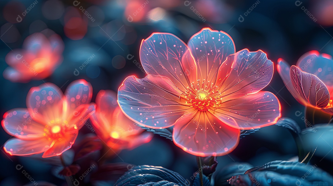 Néon incrível flores elétricas em fundo escuro