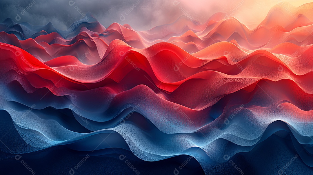 Um fundo abstrato vermelho e azul profundo com ondas ao redor estilo de paisagens realistas