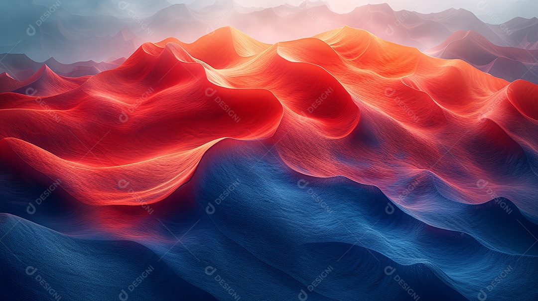 Um fundo abstrato vermelho e azul profundo com ondas ao redor estilo de paisagens realistas