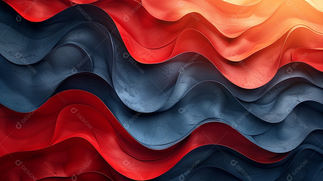 Um fundo abstrato vermelho e azul profundo com ondas ao redor estilo de paisagens realistas