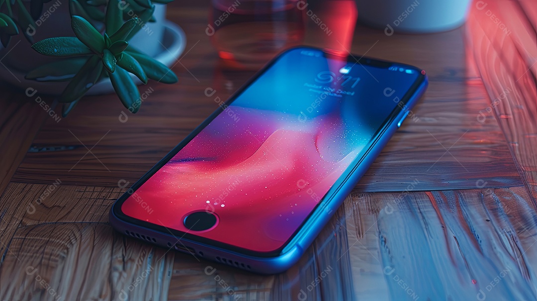 Iphone com tela ligada sobre uma mesa