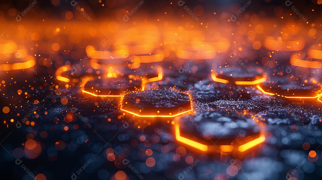 Grade preta em favo de mel com brilho laranja profundo