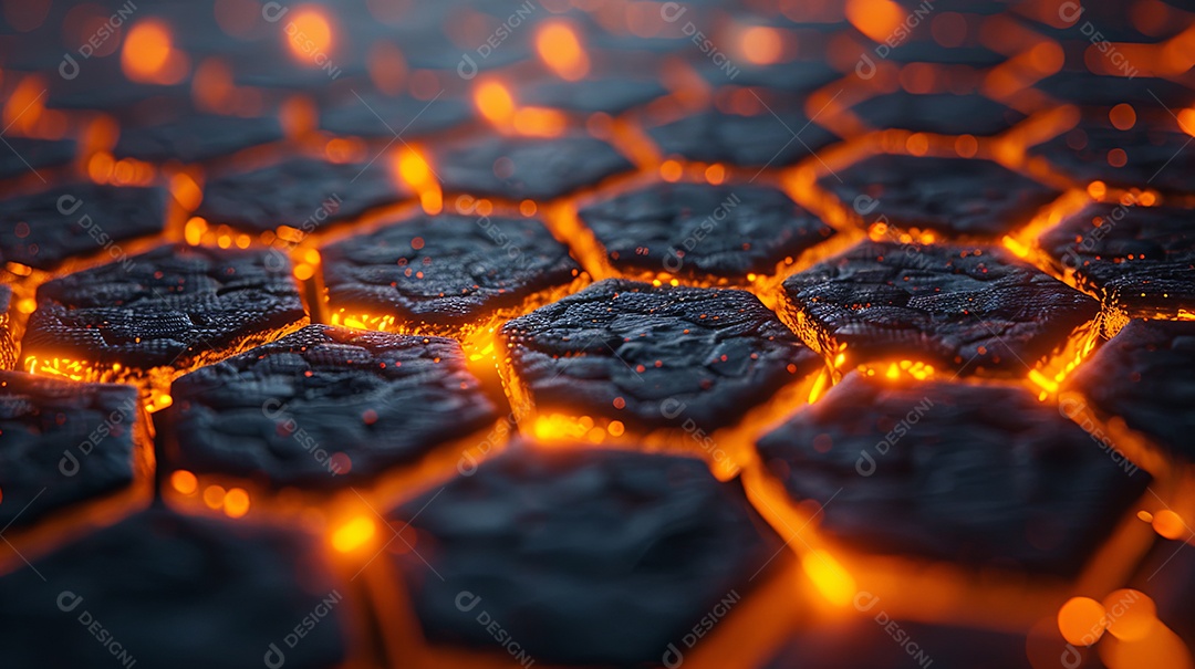 Grade preta em favo de mel com brilho laranja profundo