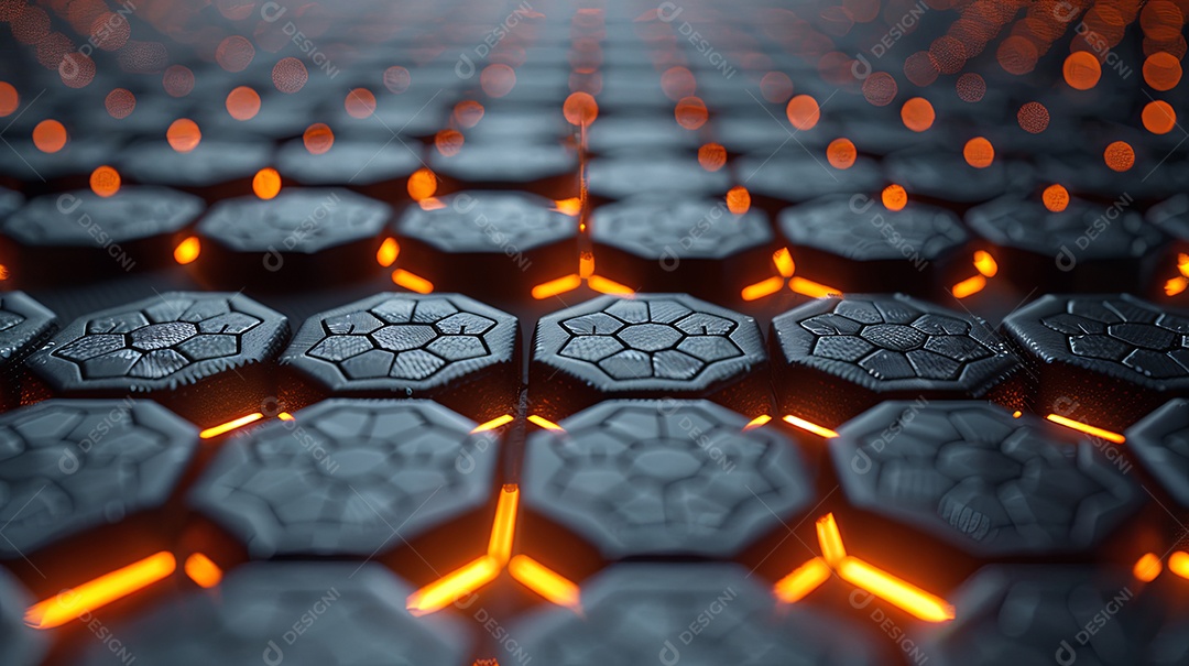 Grade preta em favo de mel com brilho laranja profundo